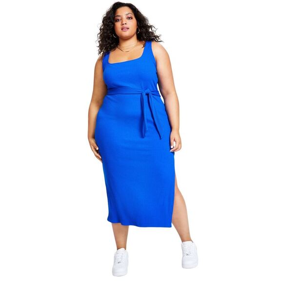 Bar III Dresses & Skirts - Plus Size Square-Neck Rib-Knit Midi Dress